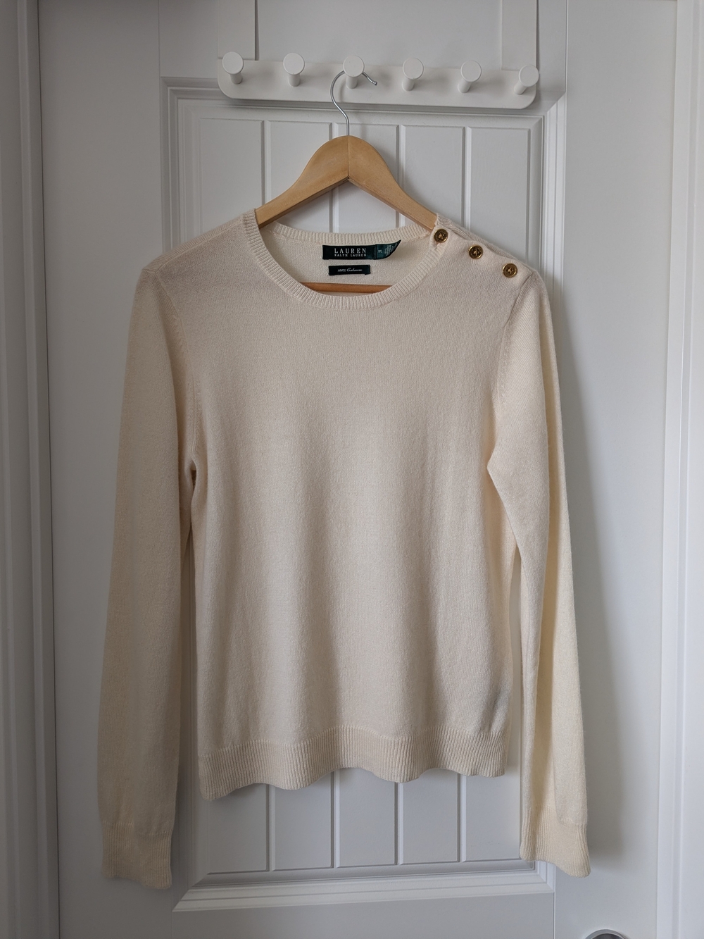 Lauren Ralph Lauren Cream Cashmere Crewneck Sweater Large